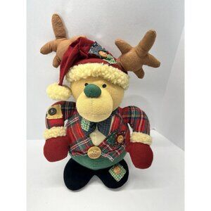 Vintage Anco Country Patchwork Folk Christmas Reindeer Moose 12" Stuffed Plush